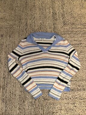 Madewell Striped V-Neck Sweater in Light Blue, Cream, Black, Peach
